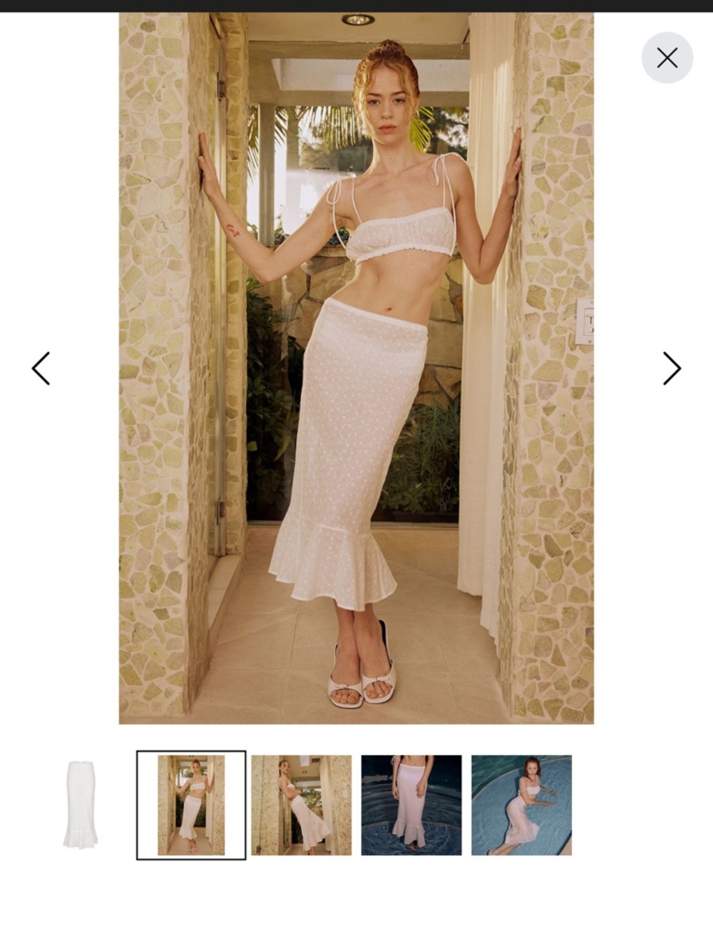 Nuaje nuaje Flare-Hem Bias Skirt In Cotton Eyelet and Shirred Bralette In Cotton